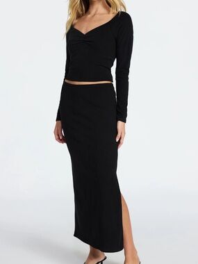 Black Long Knit Maxi Skirt & top set
